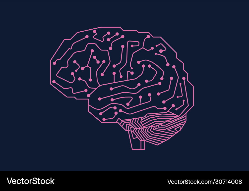 Digital human brain with computer circuit board vector image