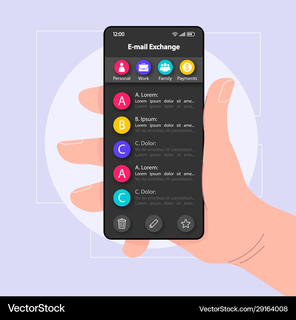 E-mail exchange menu smartphone interface E-mail exchange menu smartphone interface vector image