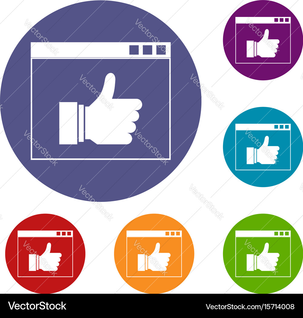Hand with thumb up in browser icons set vector image