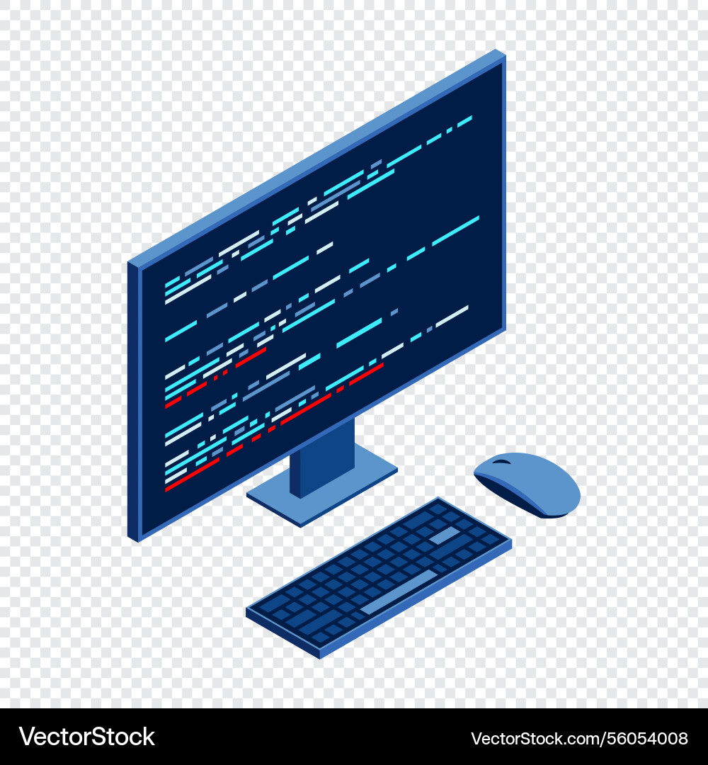 Isometric monitor with program code on screen Isometric monitor with program code on screen vector image