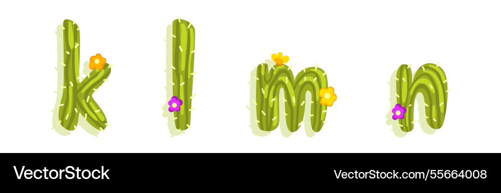 Lateinisches Alphabet von grünem Kaktus mit Blüte Lateinisches Alphabet von grünem Kaktus mit Blüte vektorbild