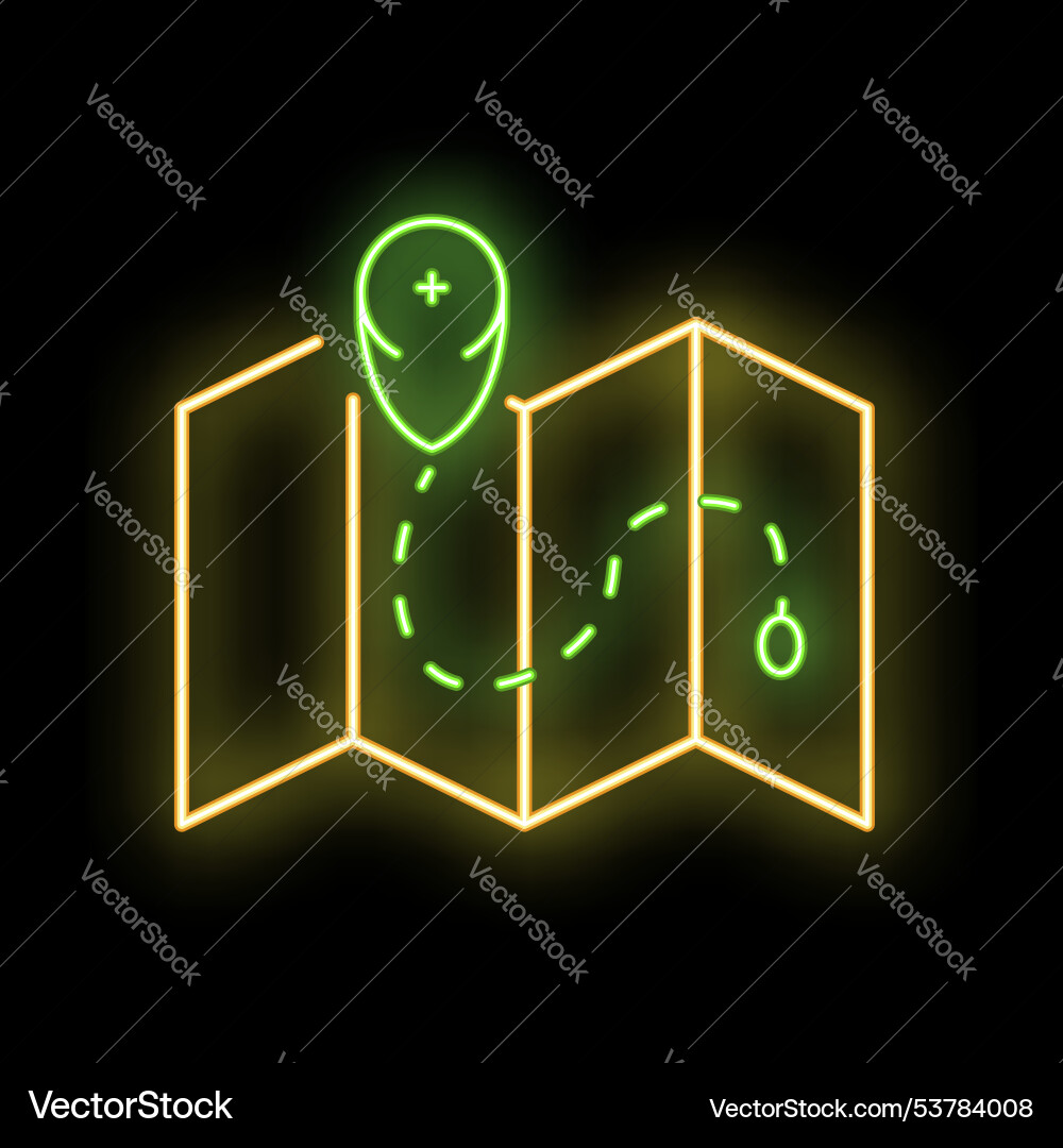 Neon sign showing a map with location pin Neon sign showing a map with location pin vector image