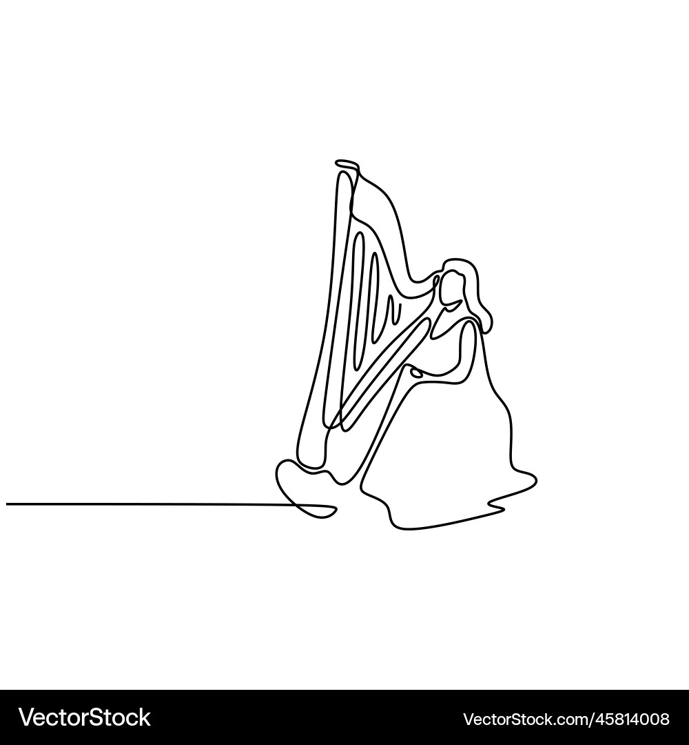 One line drawing harp music instrument minimalist One line drawing harp music instrument minimalist vector image