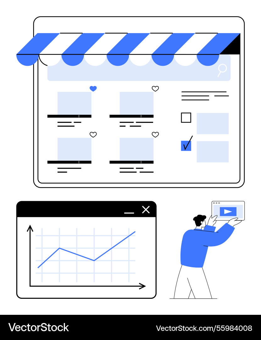 Online storefront with analytics and user creating Online storefront with analytics and user creating vector image