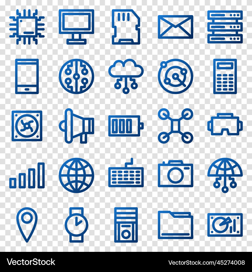 Set of 25 device and technology web icons Set of 25 device and technology web icons vector image