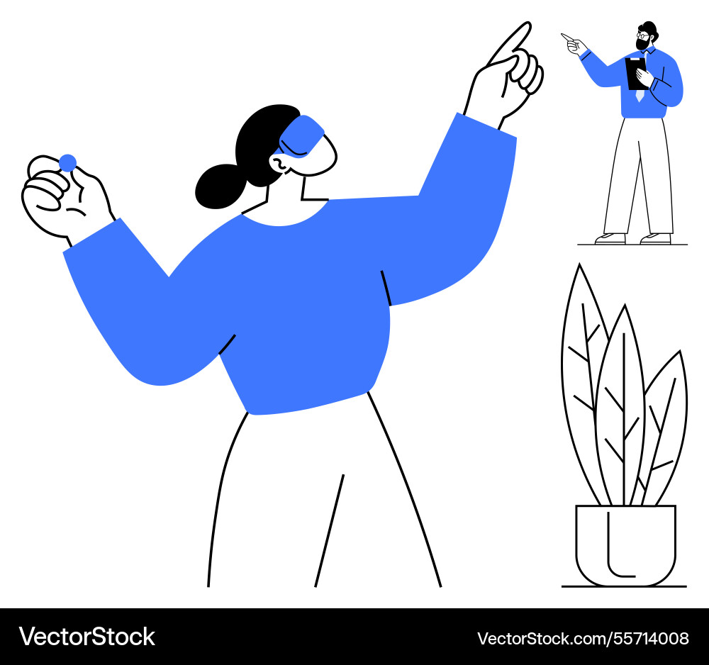 Woman gesturing dynamically with a small object Woman gesturing dynamically with a small object Vector Image