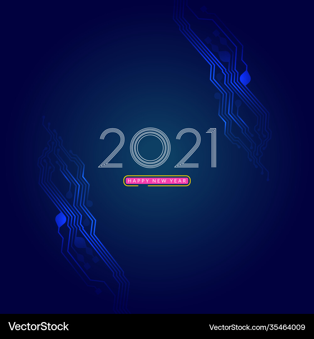 2021 happy new year text design with circuit 2021 happy new year text design with circuit vector image