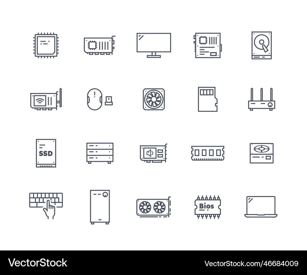 Computer components outline set Computer components outline set vector image