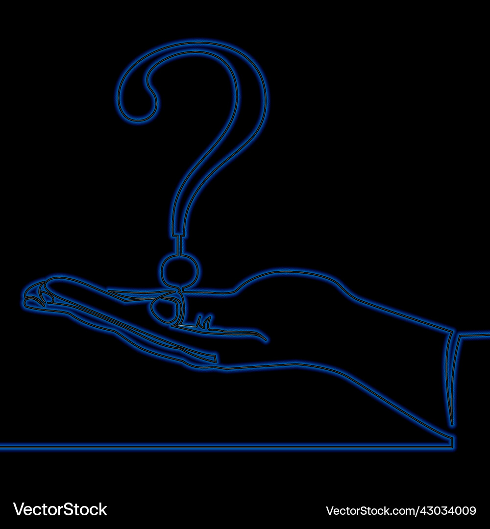 Continuous line question mark in hands neon Continuous line question mark in hands neon vector image