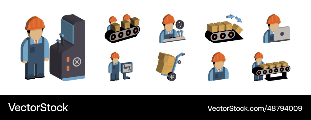 Engineer and machine operator managing Vector Image