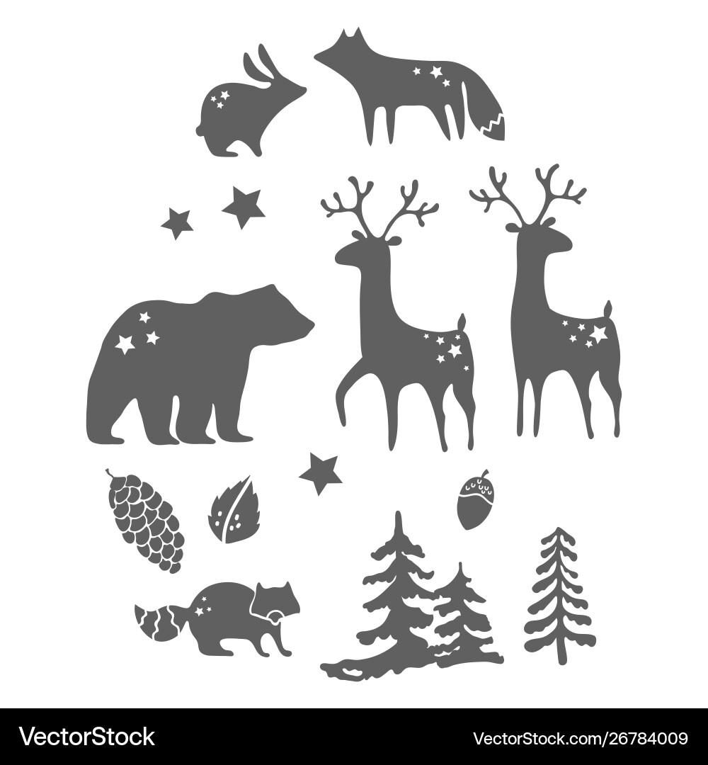 Forest animals silhouettes over white Vector Image