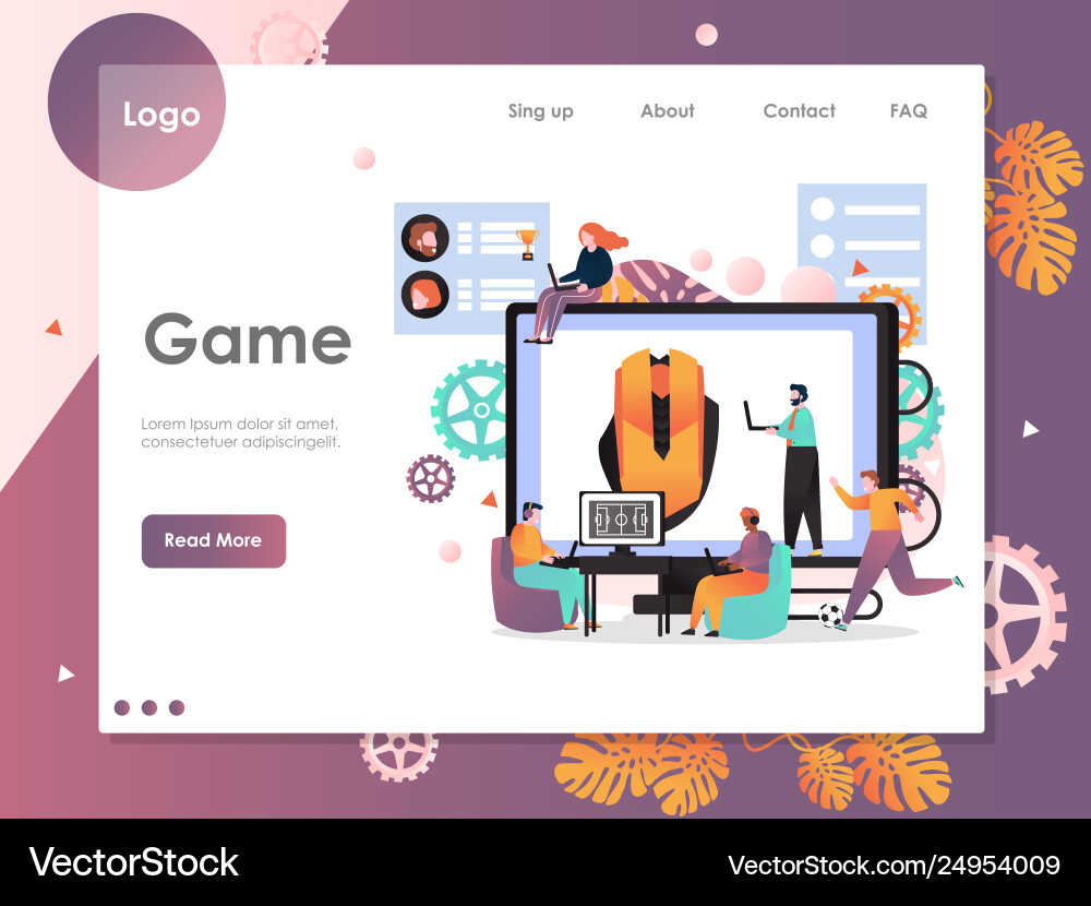 Game website landing page design template vector image