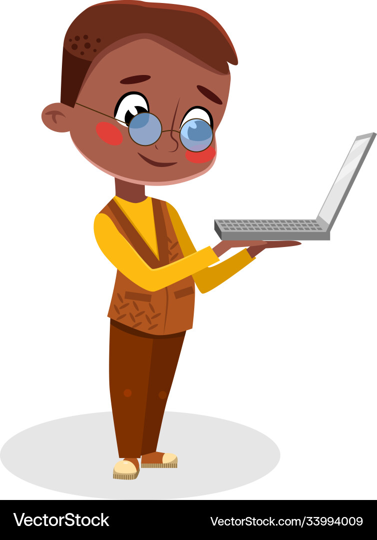 Junge Computer Programmierer Charakter mit Laptop Junge Computer Programmierer Charakter mit Laptop vektorbild