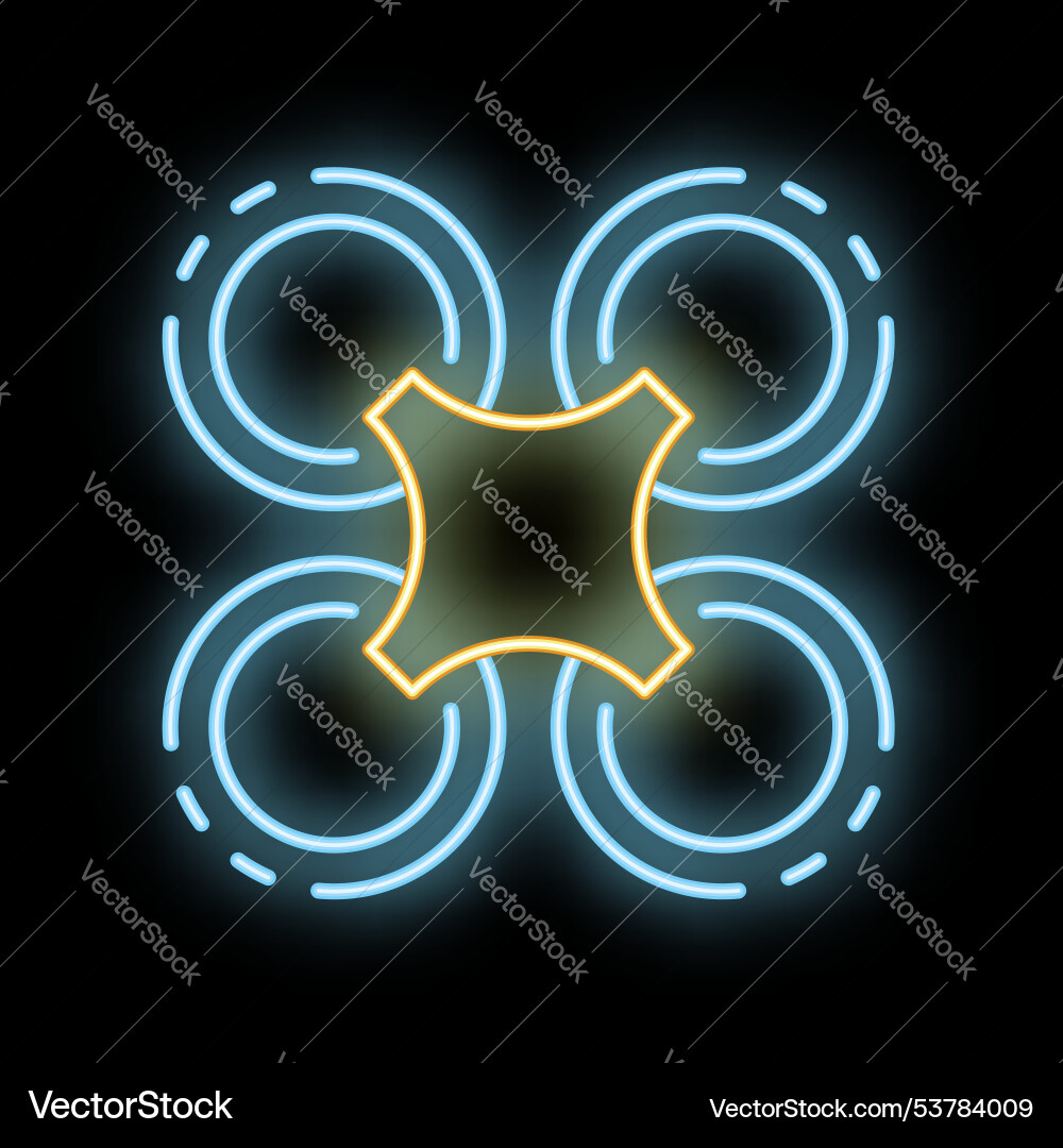 Neon sign representing drone with rotating Neon sign representing drone with rotating vector image
