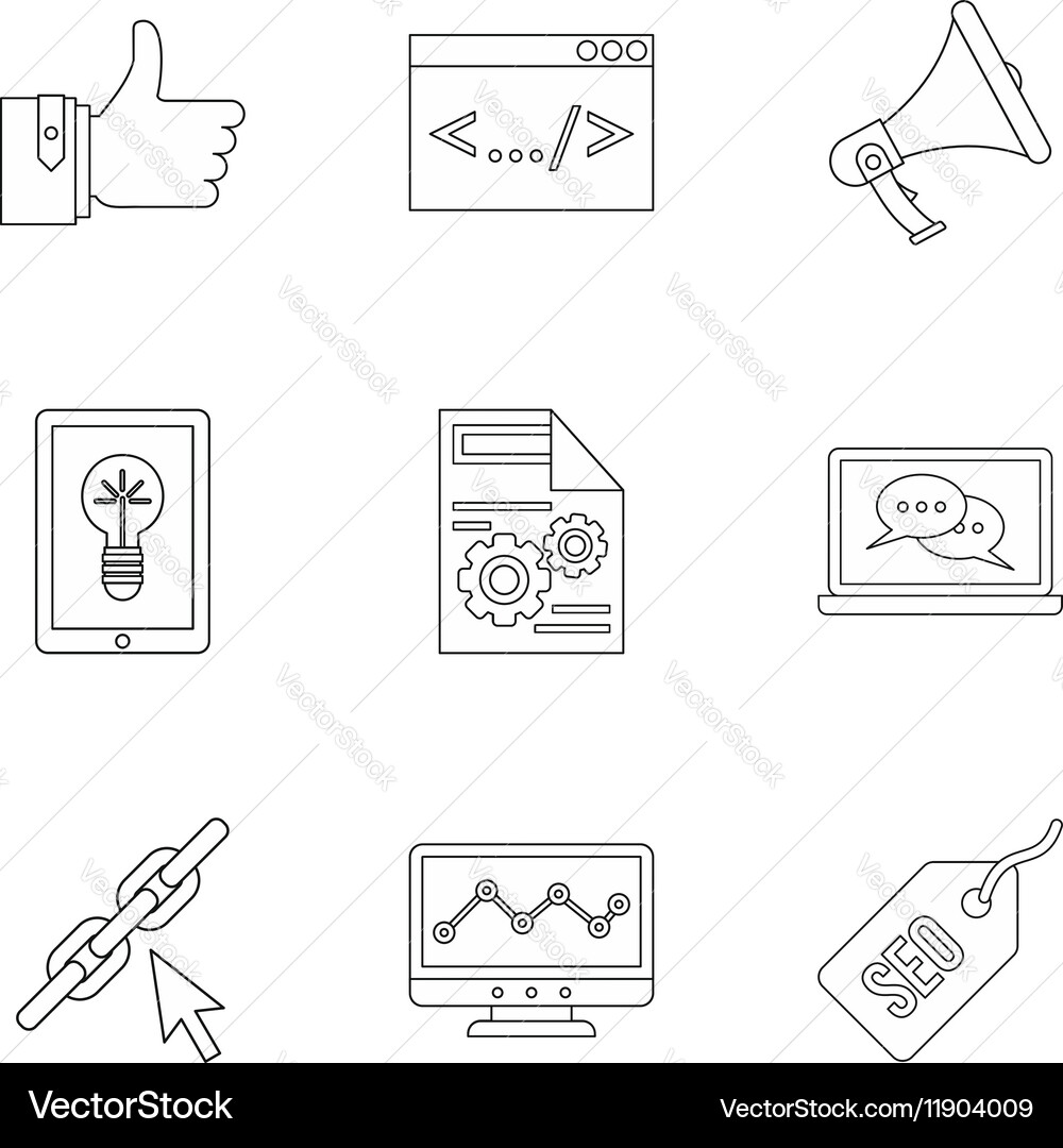 Optimization icons set outline style Vector Image