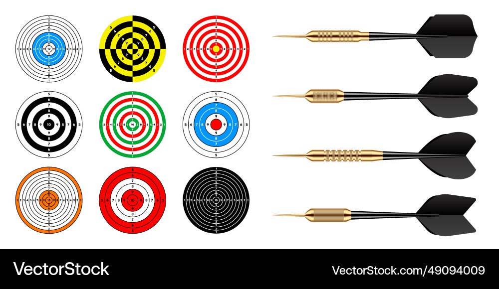Paper targets with dart arrows shooting range Paper targets with dart arrows shooting range vector image