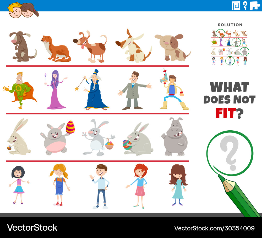 Picture that not fit in row game with funny Picture that not fit in row game with funny vector image