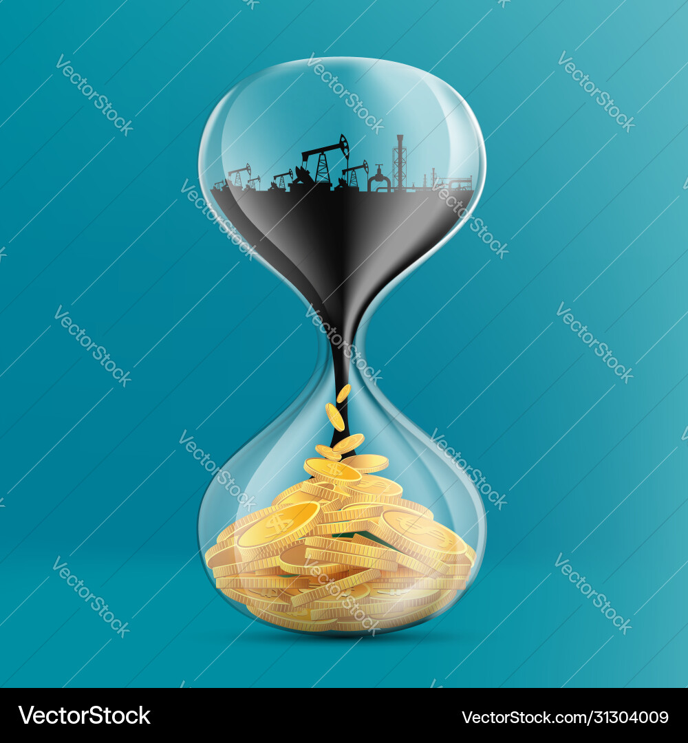 Sandglas mit Ölrig und Goldmünzen Sandglas mit Ölrig und Goldmünzen Vektorbild