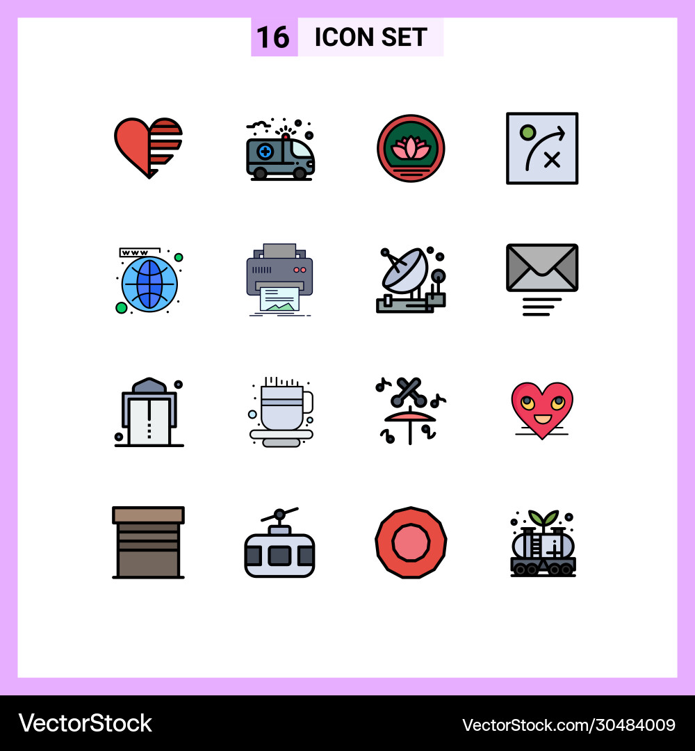 Set 16 flat color filled lines on grid vector image