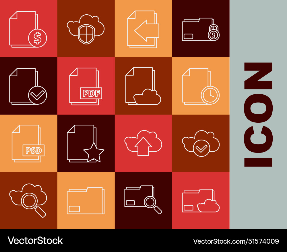 Set line cloud storage text document folder Set line cloud storage text document folder vector image
