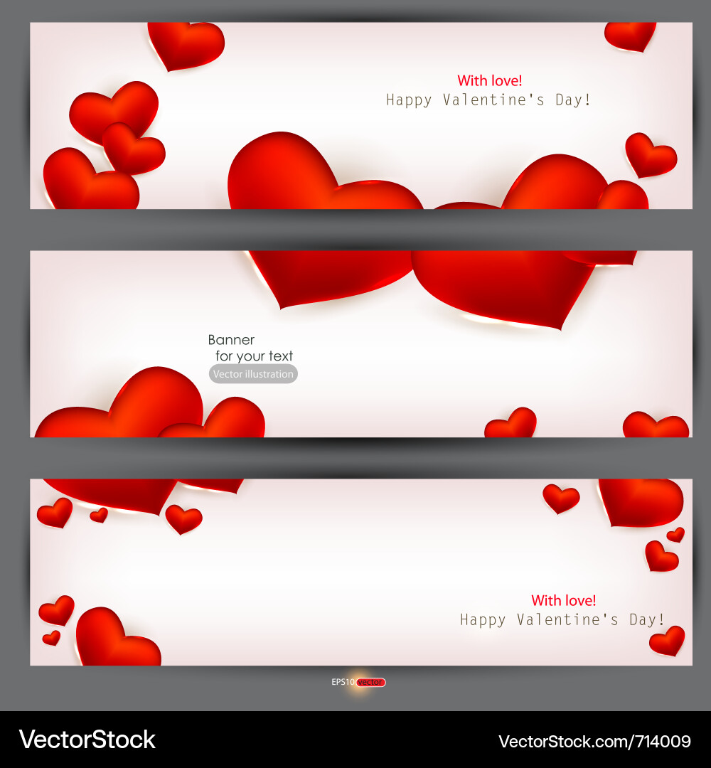 Set of three banners with red hearts valentines da Vector Image