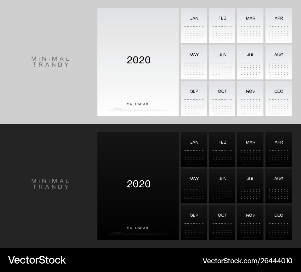 2020 calendar minimal table planner simple style 2020 calendar minimal table planner simple style vector image