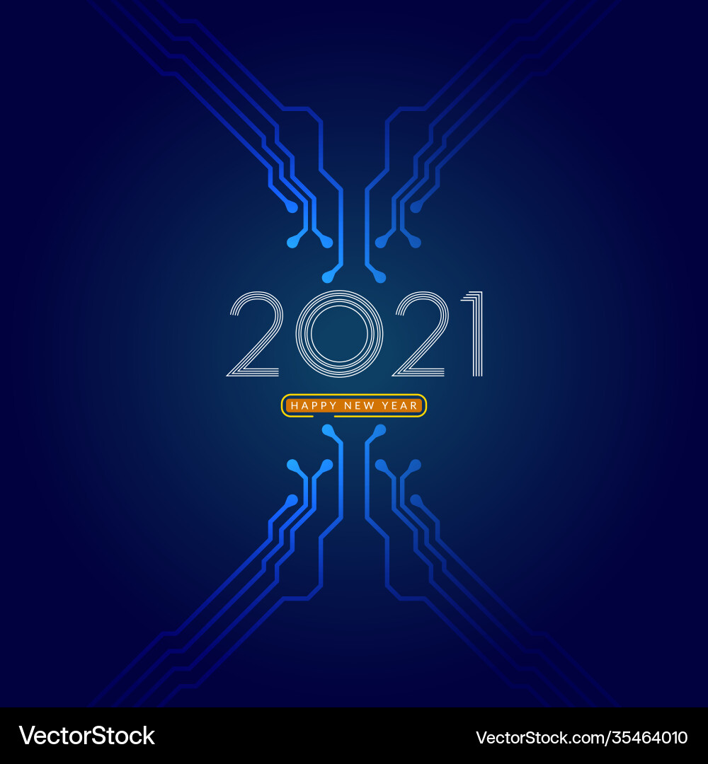 2021 happy new year text design with circuit Vector Image