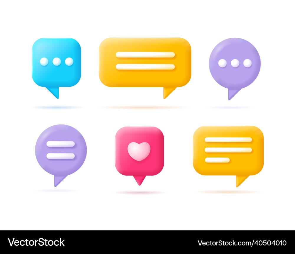 3d different speech bubble set cartoon style 3d different speech bubble set cartoon style vector image