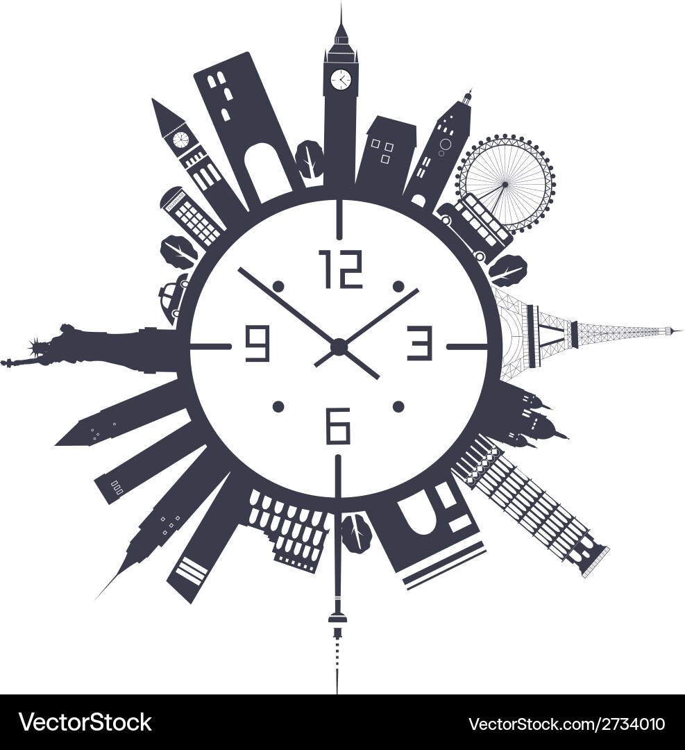 Black and White Cityscape Clock vector image