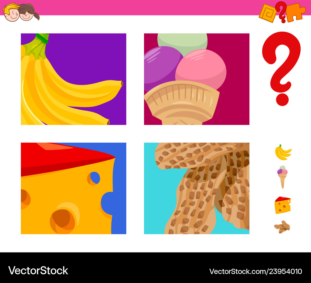 Guess food objects activity game Guess food objects activity game vector image