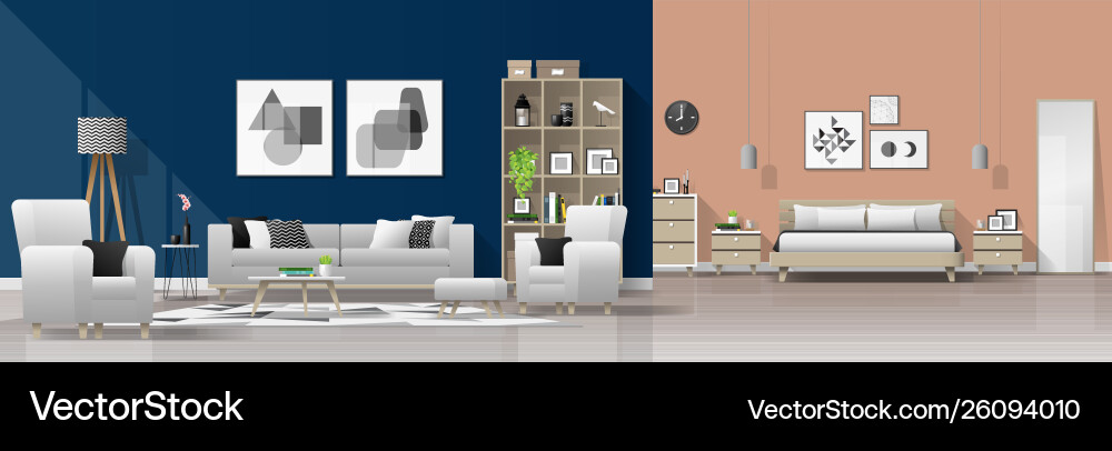 Innenhintergrund mit Wohnzimmer und Schlafzimmer Innenhintergrund mit Wohnzimmer und Schlafzimmer vektorbild