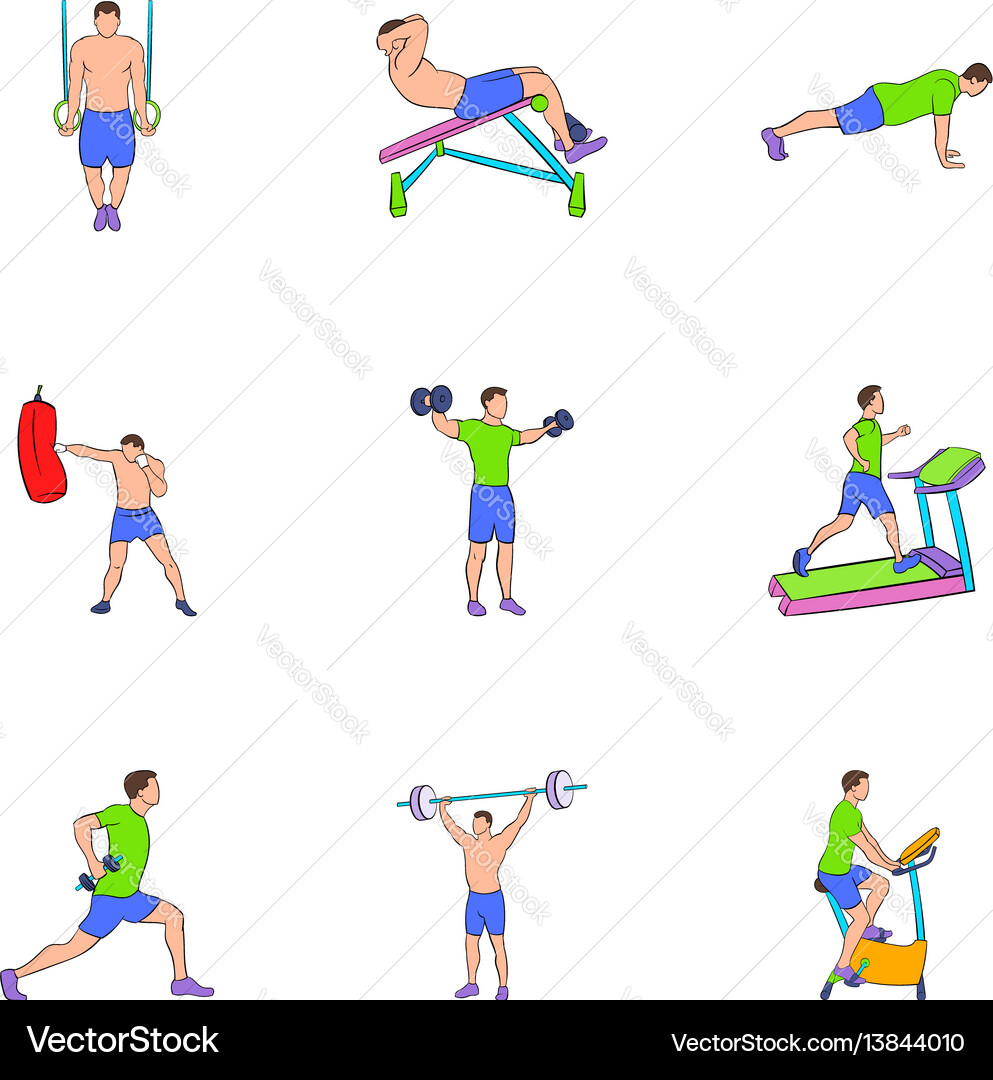 Körperliche Übungen Icons setzen Cartoon Stil Körperliche Übungen Icons setzen Cartoon Stil vektorbild