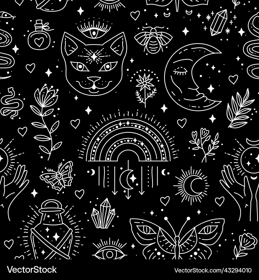 Magic boho symbols seamless pattern backdrop Magic boho symbols seamless pattern backdrop vector image