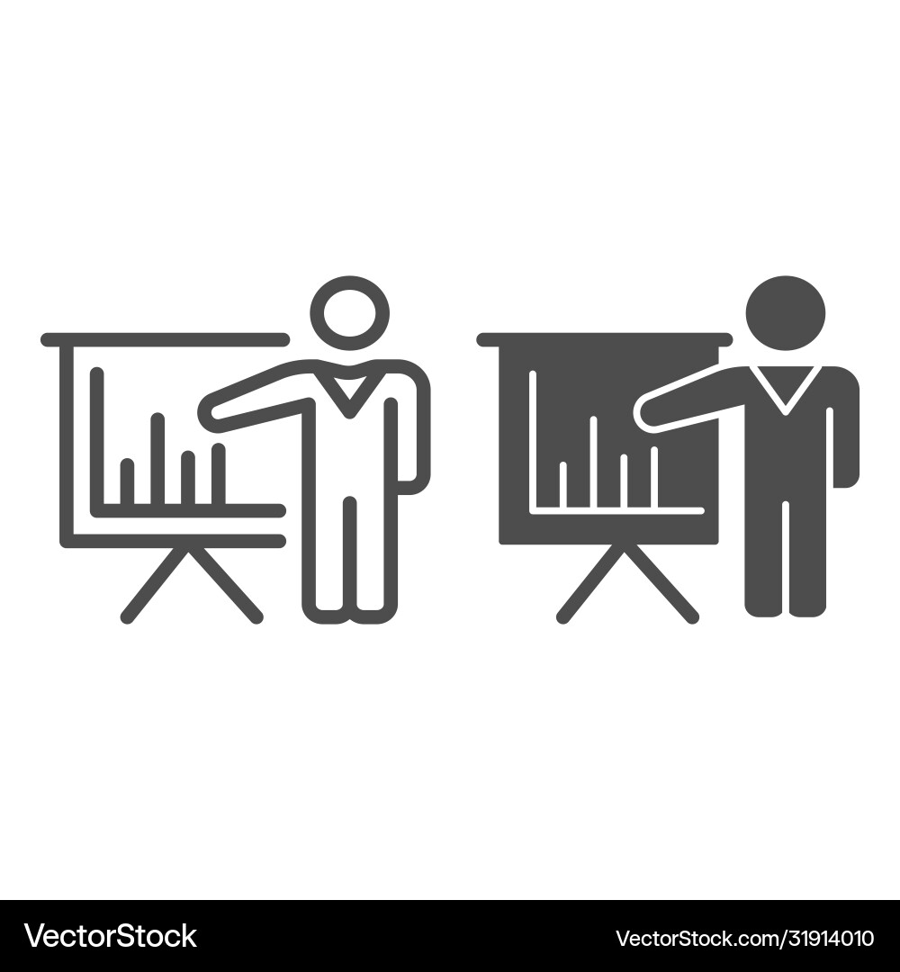 Man with presentation board line and solid icon Vector Image