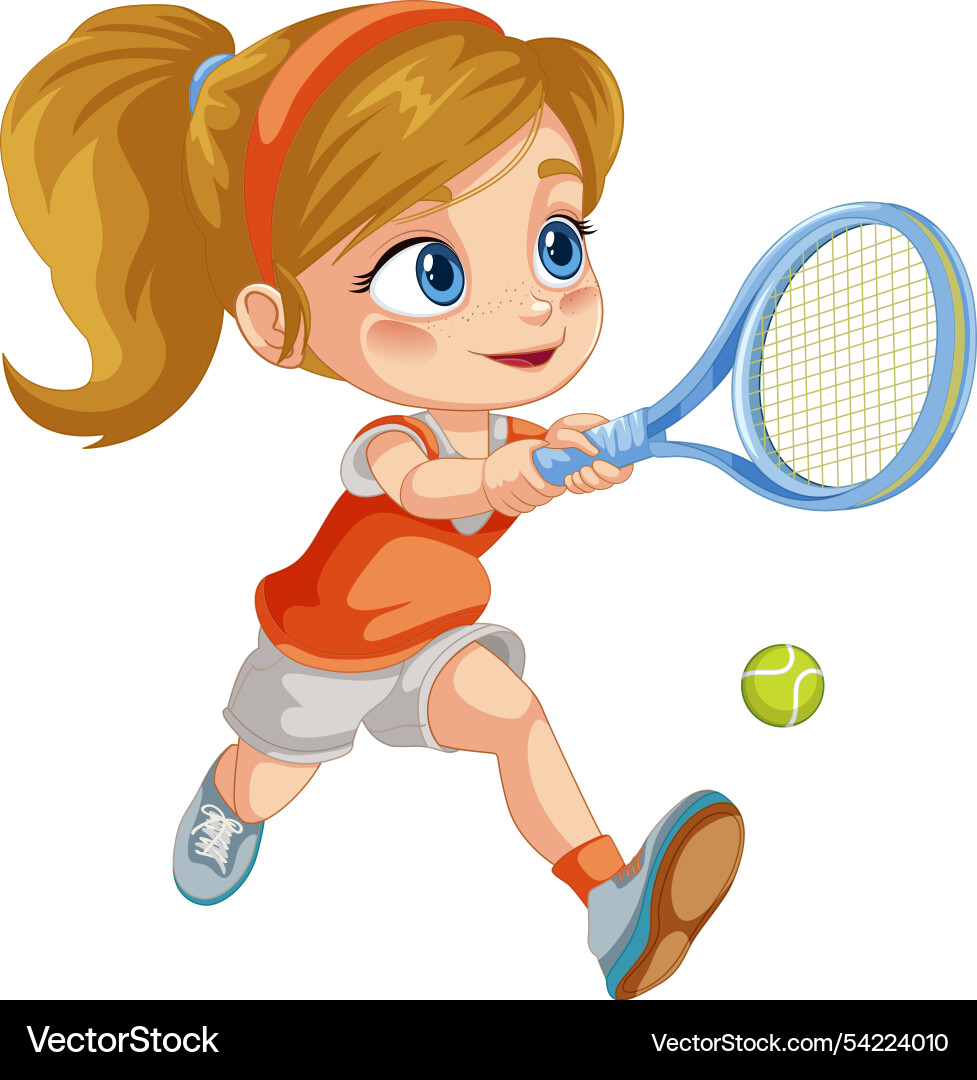 Mädchen schlagen Tennisball mit Schläger Mädchen schlagen Tennisball mit Schläger vektorbild