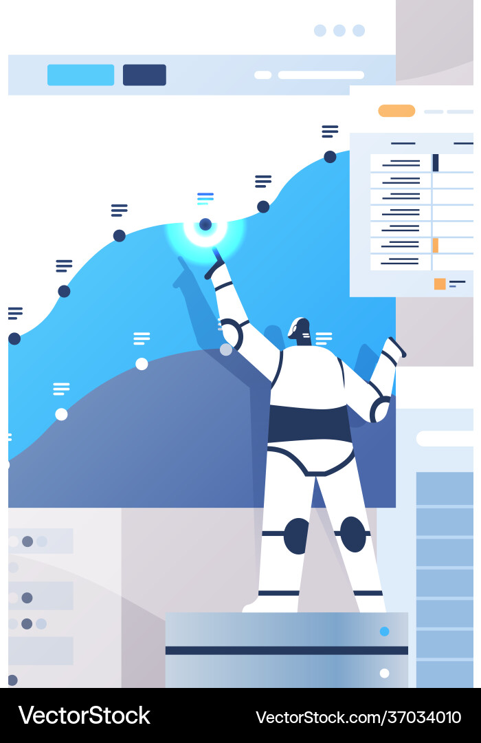 Modern robot analyzing statistics graph financial Modern robot analyzing statistics graph financial vector image