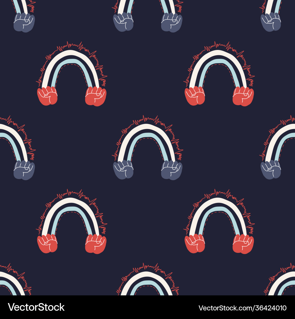 Seamless abstract pattern with rainbow fists vector image