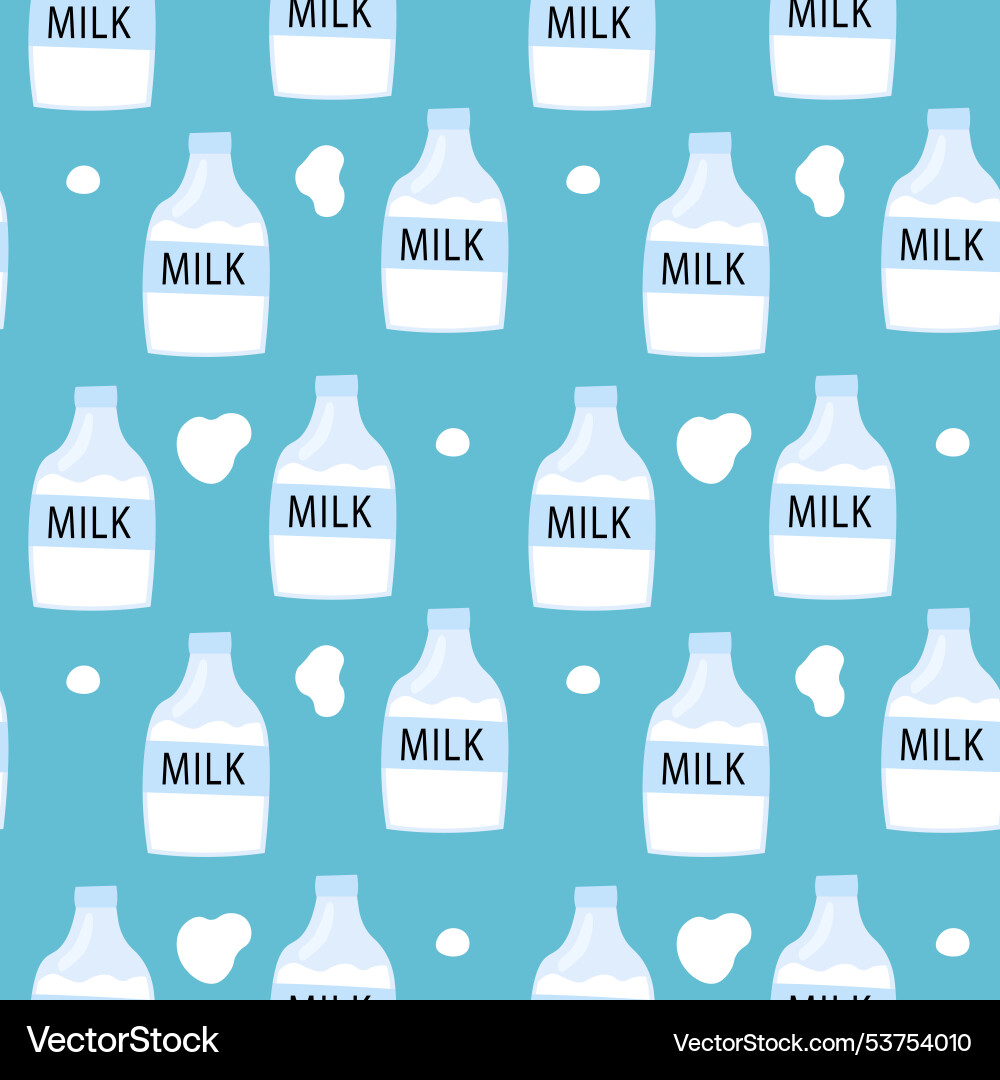 Seamless pattern of milk bottles and splashes Vector Image