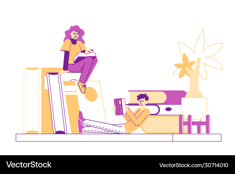 Woman enthusiastically read sitting on huge book Woman enthusiastically read sitting on huge book vector image