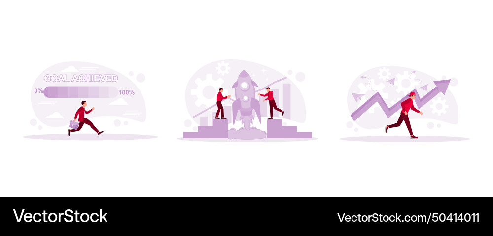 Achieved progress loading bar two businessmen Achieved progress loading bar two businessmen Vector Image