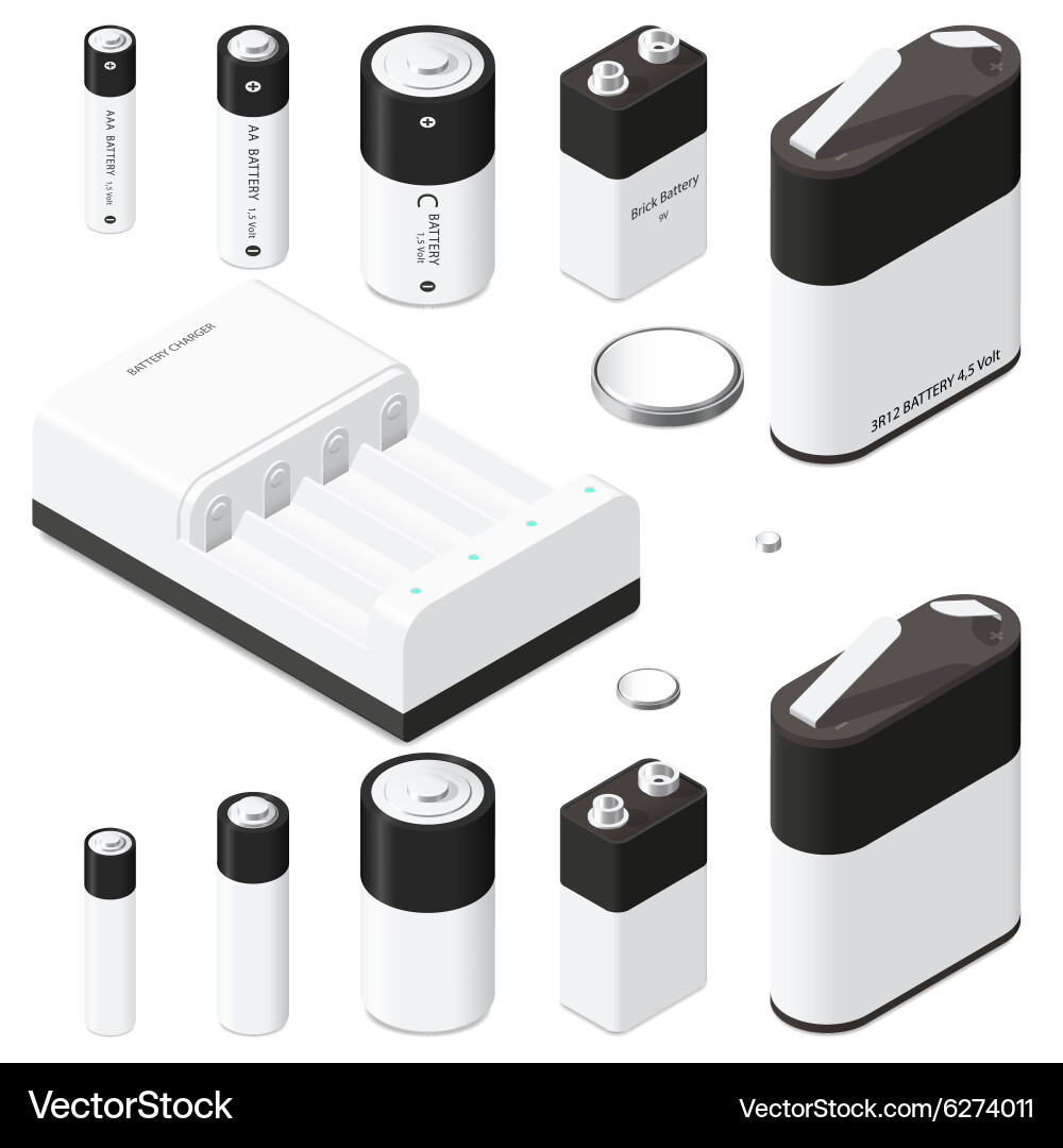 Battery Icon Set - Isometric Royalty Free Vector Image