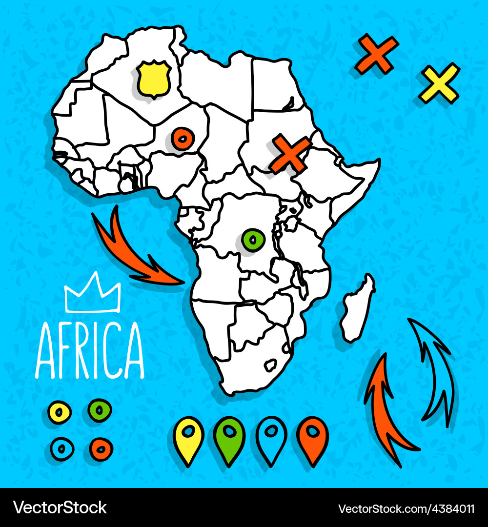 Cartoon style africa travel map with pins Vector Image