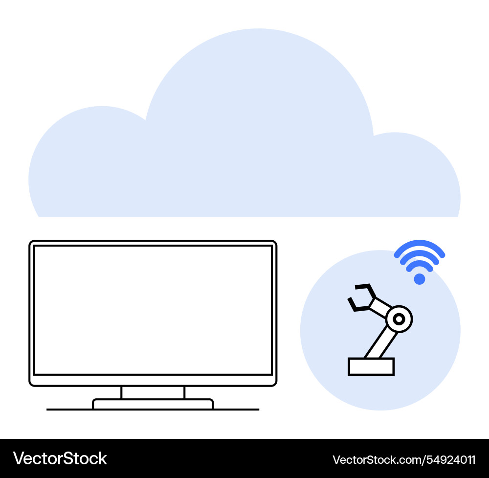 Computer and robotic arm connected via cloud Computer and robotic arm connected via cloud vector image