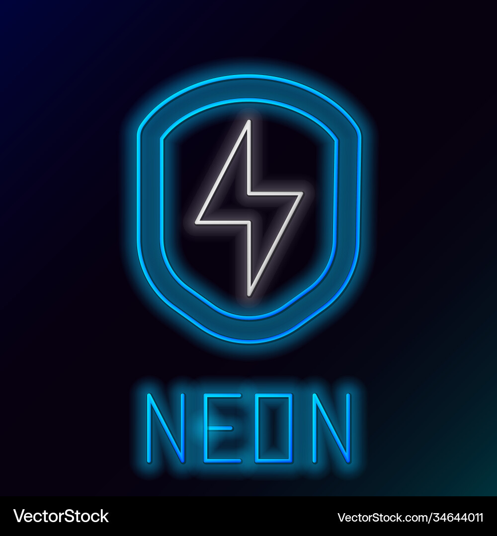 Glowing neon line secure shield with lightning Vector Image