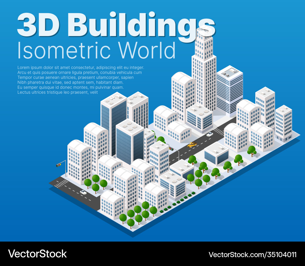 Isometric 3d module block district part Isometric 3d module block district part vector image
