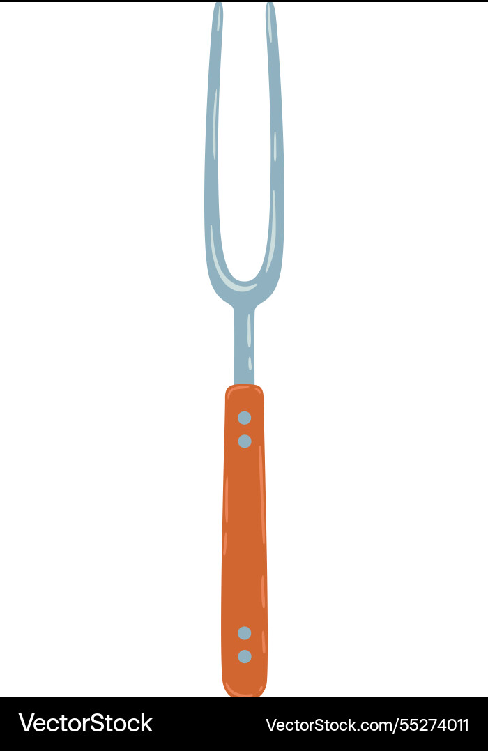 Large meat fork with an orange handle and two Large meat fork with an orange handle and two vector image