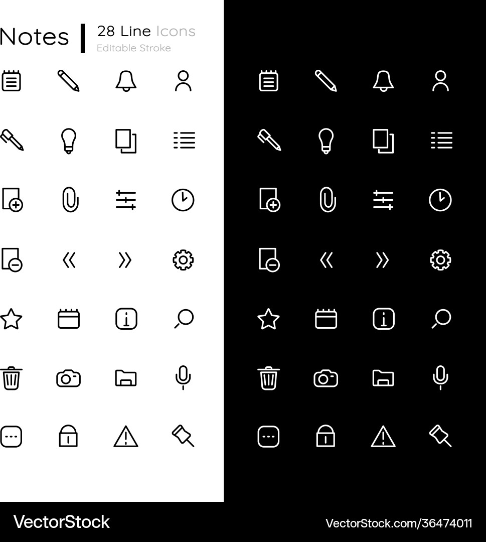 Notes linear icons set for dark and light mode Notes linear icons set for dark and light mode vector image