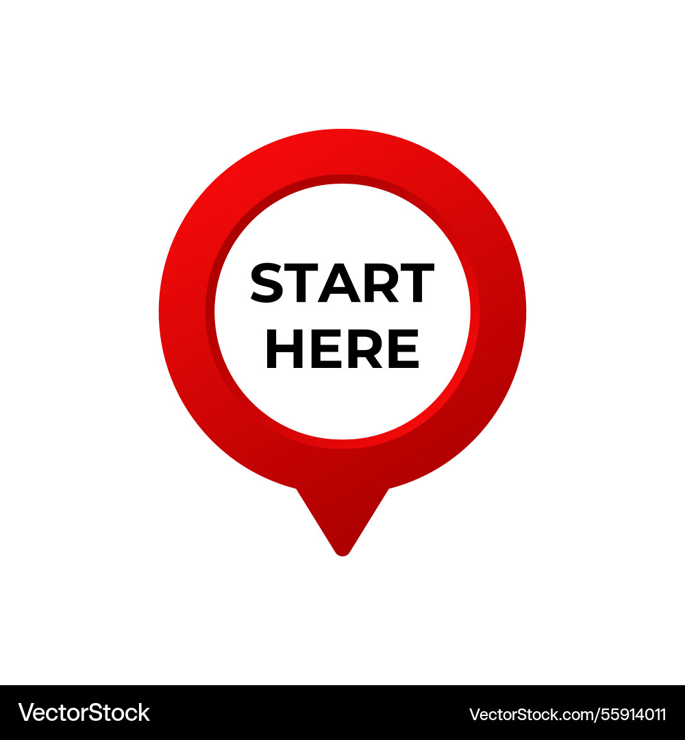 Red circular pointer icon with start here vector image