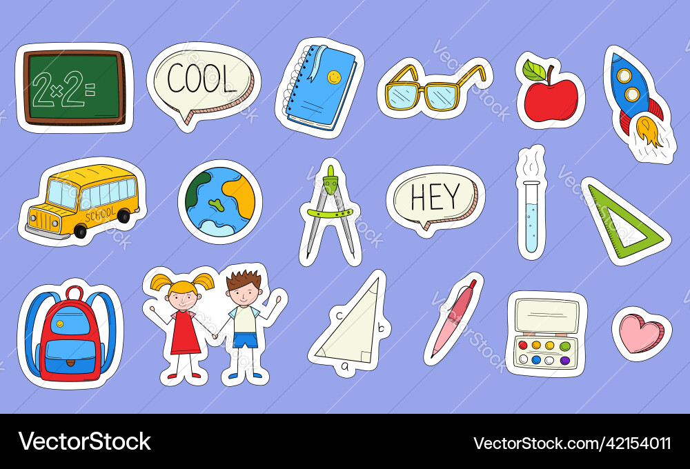 School stickers with a white outline printable Vector Image