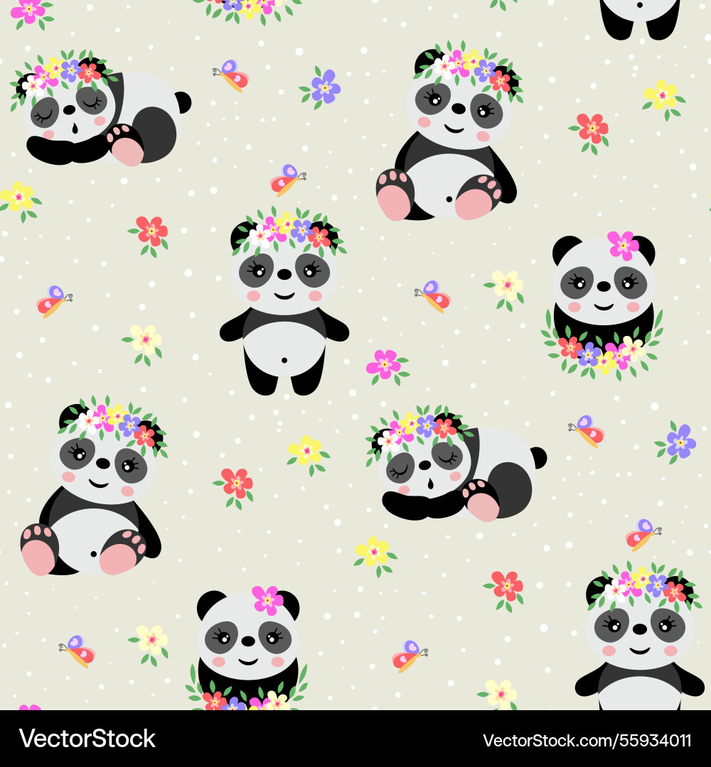 Seamless background pattern of spring panda vector image